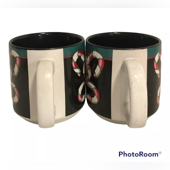Candy Cane Coffee Mug 1998 Jeanne Beury Potpourri Christmas Bells 12 oz Set Of 2 - Picture 5 of 7
